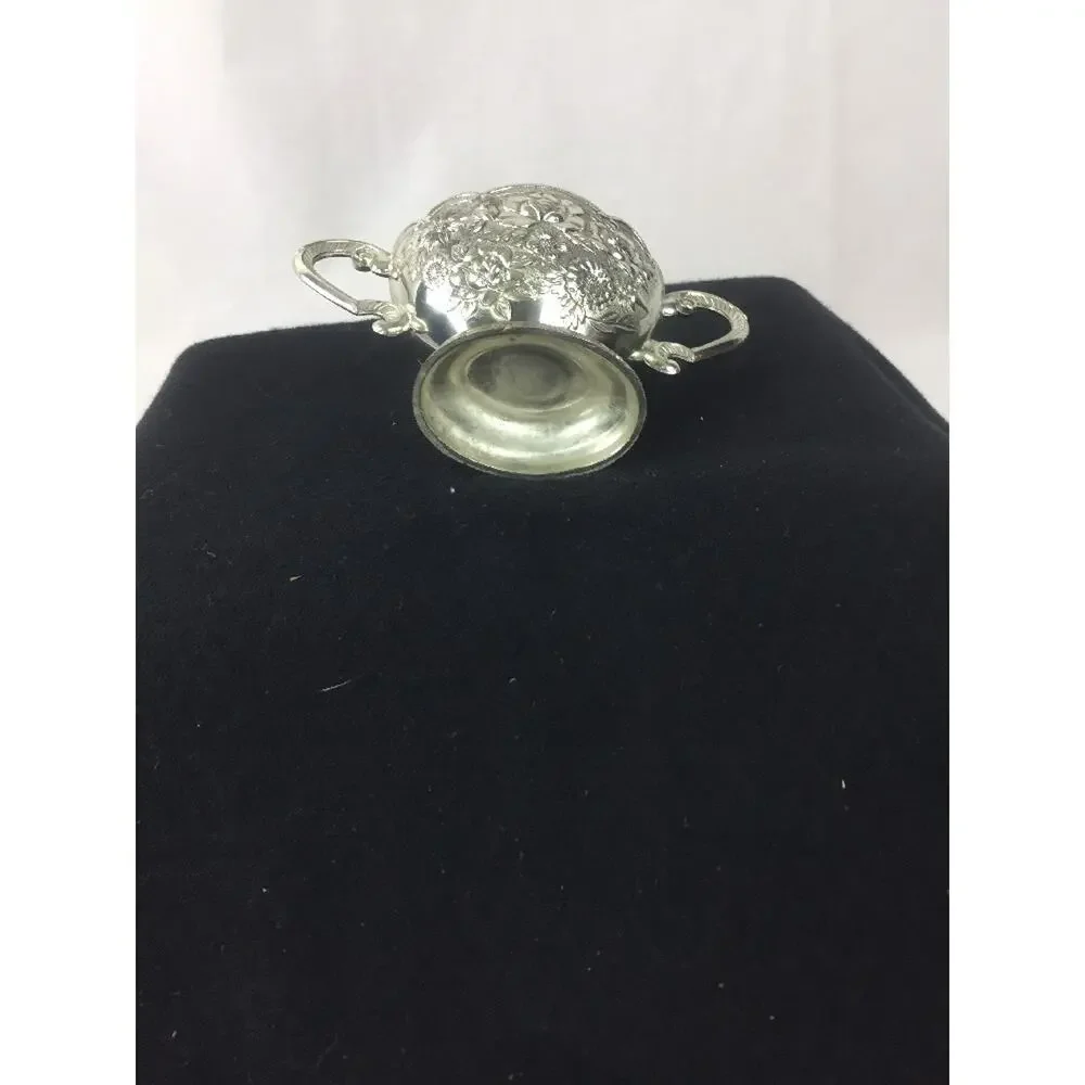 VINTAGE Laurel Leaf Farm Sugar Server 2.5” White With Enamel Inlay Silver Roses